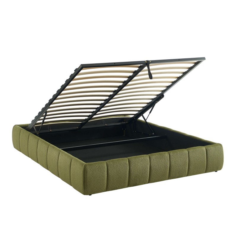 Lit coffre LAVINIA tissu chenille vert 160x200 sommier inclus