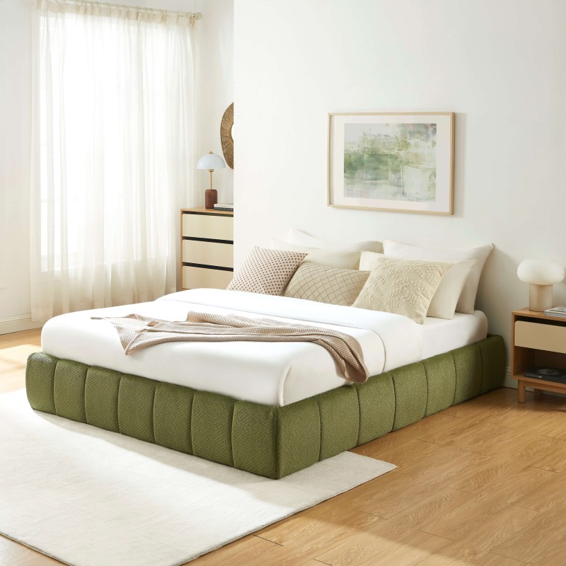 Lit coffre LAVINIA tissu chenille vert 160x200 sommier inclus