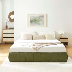 Lit coffre LAVINIA tissu chenille vert 180x200 sommier inclus