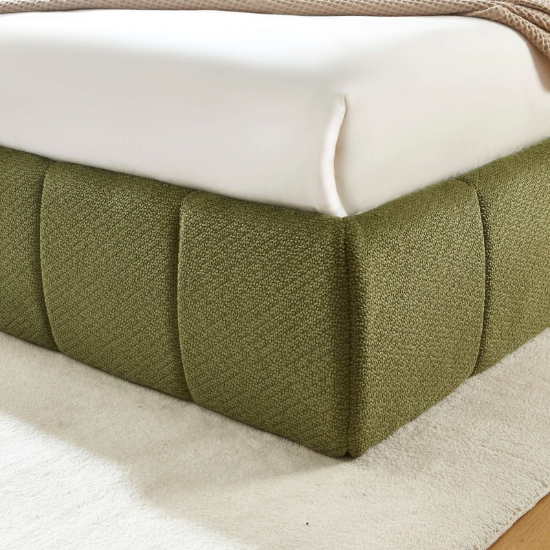 Lit coffre LAVINIA tissu chenille vert 180x200 sommier inclus