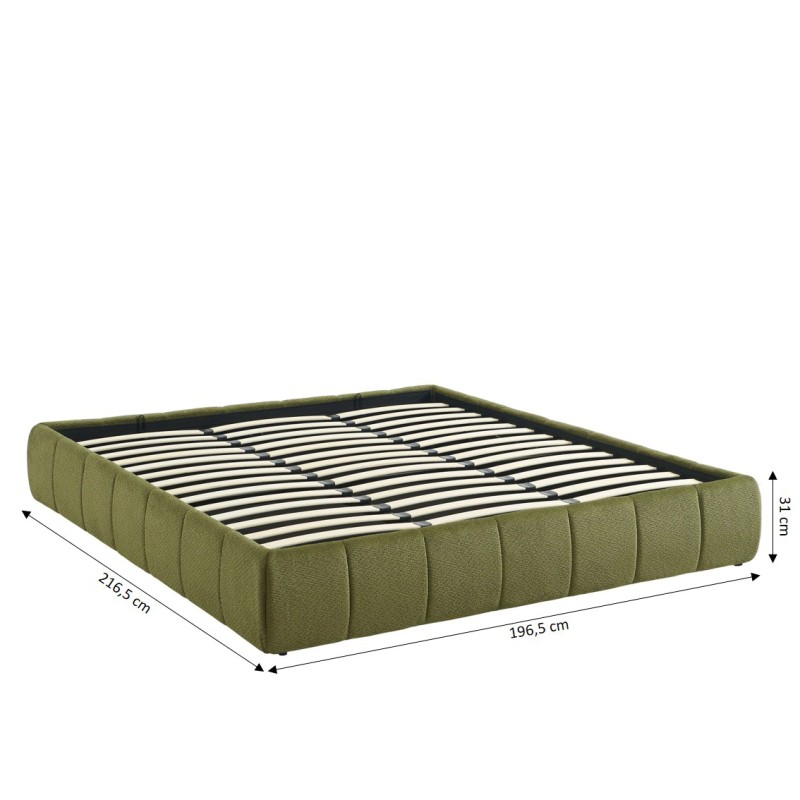 Lit coffre LAVINIA tissu chenille vert 180x200 sommier inclus