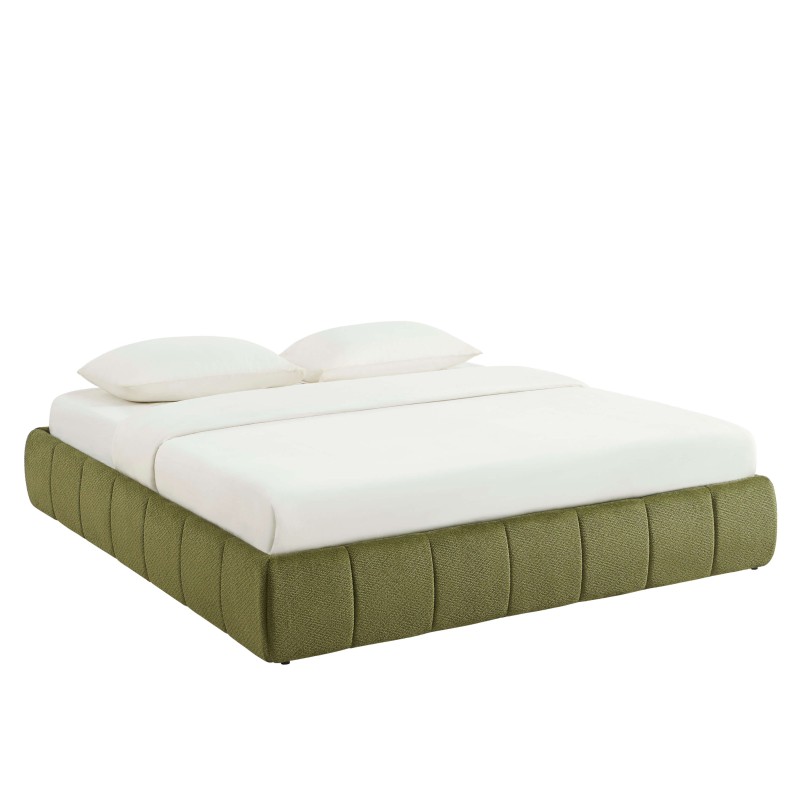 Lit coffre LAVINIA tissu chenille vert 180x200 sommier inclus