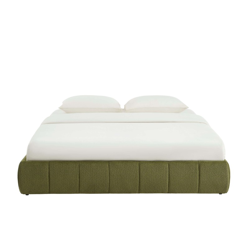 Lit coffre LAVINIA tissu chenille vert 180x200 sommier inclus