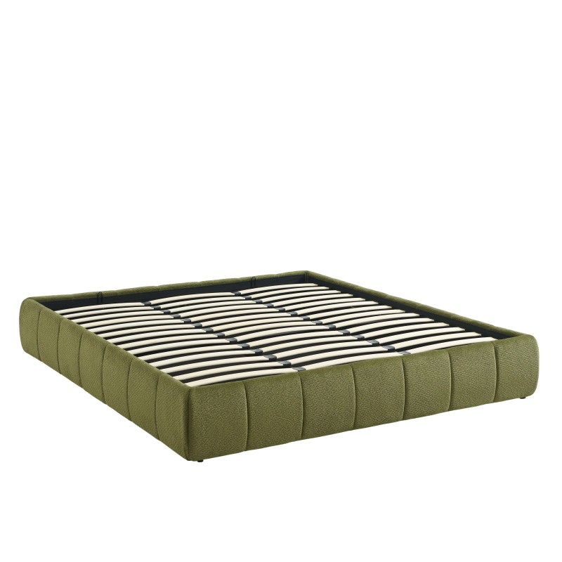 Lit coffre LAVINIA tissu chenille vert 180x200 sommier inclus