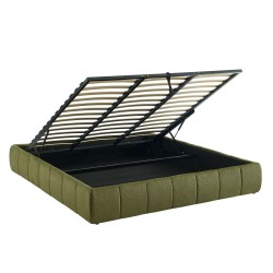 Lit coffre LAVINIA tissu chenille vert 180x200 sommier inclus
