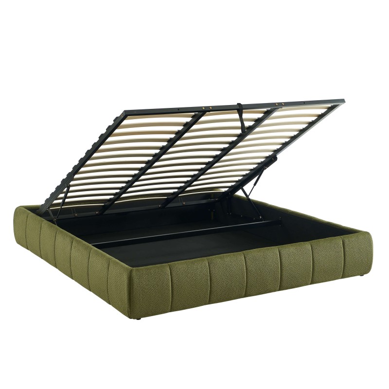 Lit coffre LAVINIA tissu chenille vert 180x200 sommier inclus