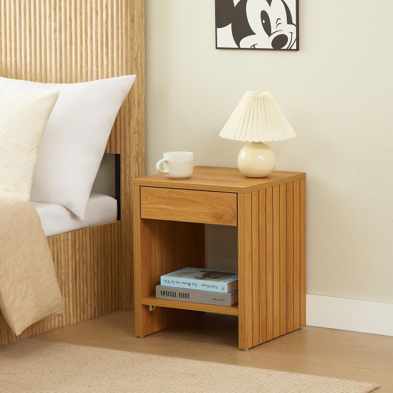 Comodino LIMA, effetto rovere, 1 cassetto