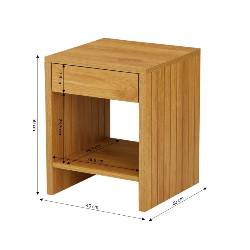 Comodino LIMA, effetto rovere, 1 cassetto