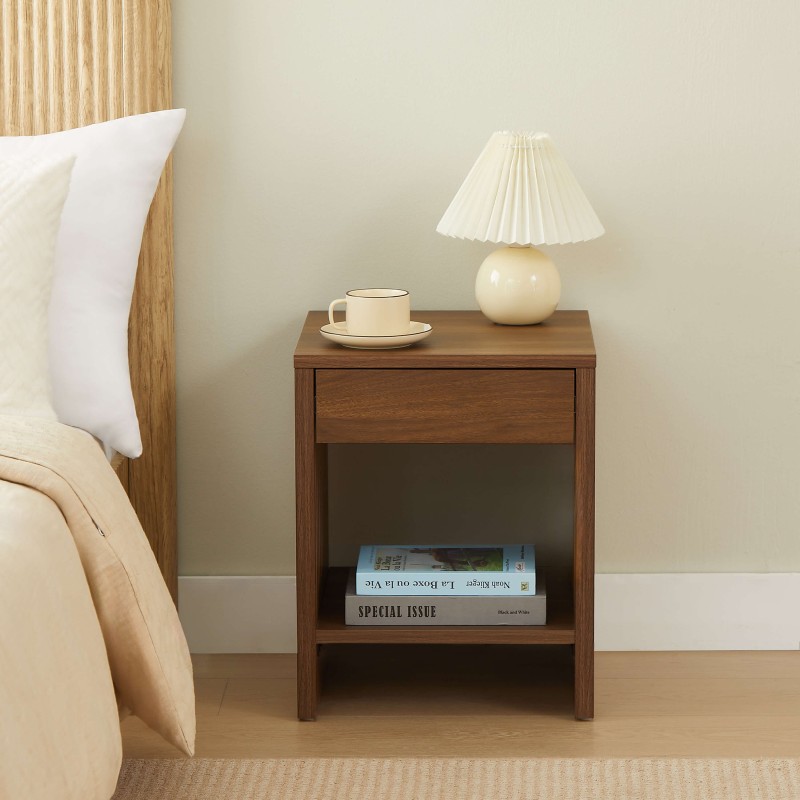 Comodino LIMA, effetto noce, 1 cassetto