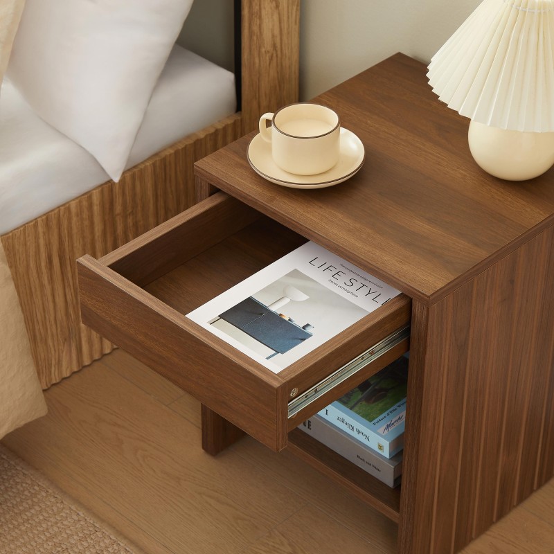 Comodino LIMA, effetto noce, 1 cassetto