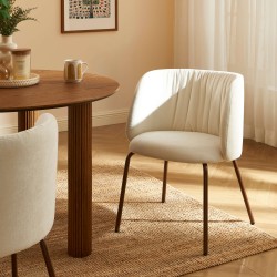 Chaise LUISA tissu chenille écru et pieds métal marron