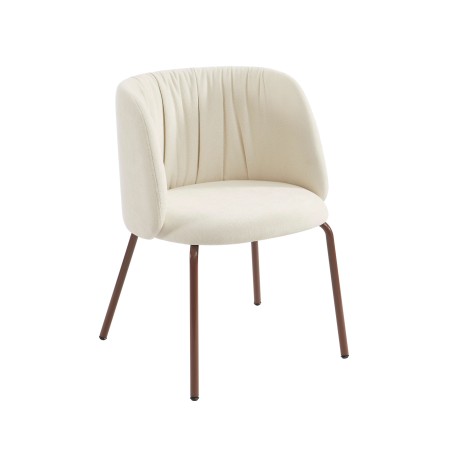 Stuhl LUISA aus ecrufarbenem Chenille-Stoff mit braunen Metallbeinen