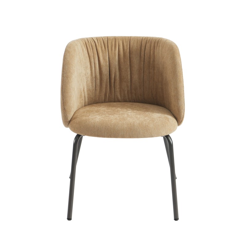 Chaise LUISA tissu chenille ocre et pieds métal noir
