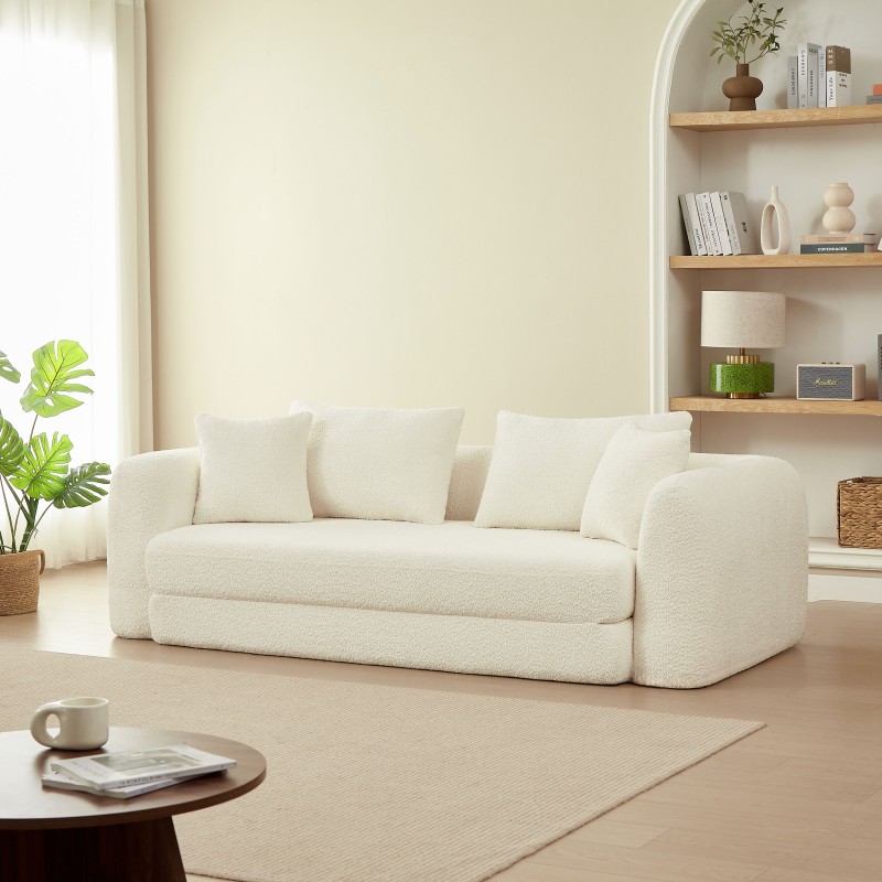 MORPHEO 3-Sitzer-Sofa mit Klappfunktion, beige Bouclé-Stoff