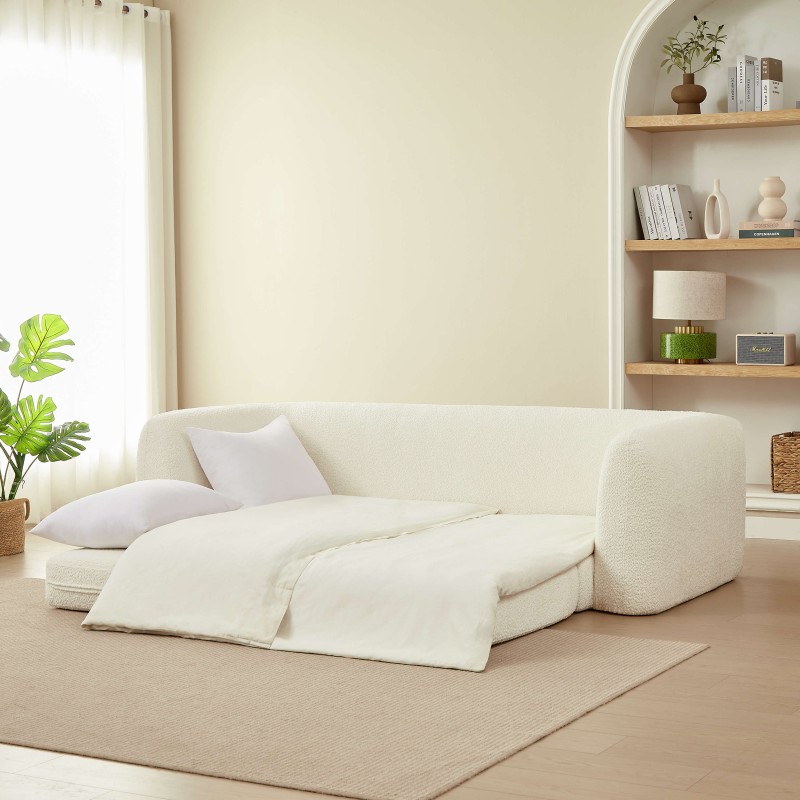 MORPHEO 3-Sitzer-Sofa mit Klappfunktion, beige Bouclé-Stoff