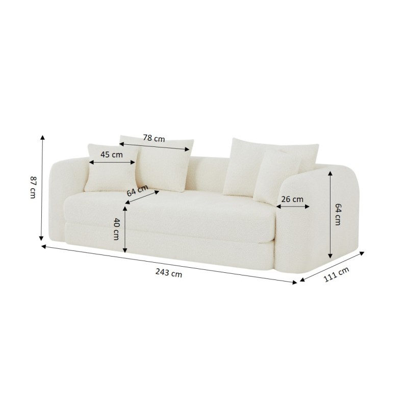 MORPHEO 3-Sitzer-Sofa mit Klappfunktion, beige Bouclé-Stoff