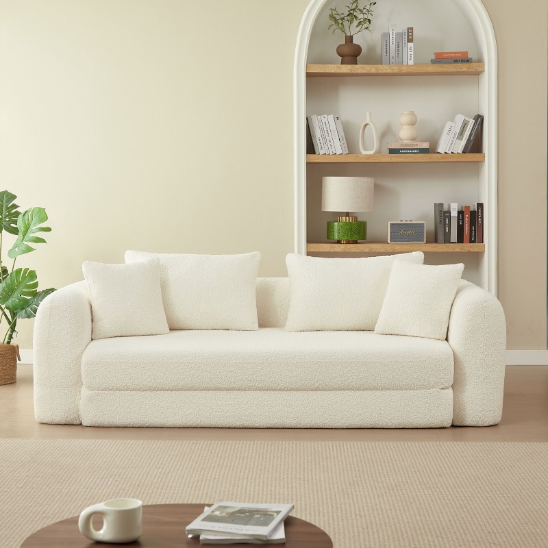 MORPHEO 3-Sitzer-Sofa mit Klappfunktion, beige Bouclé-Stoff