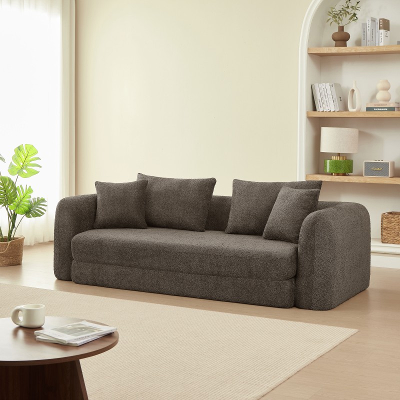 MORPHEO 3-Sitzer-Sofa mit Kompakt-Schlaffunktion, rechtsseitig, aus braunem Bouclé-Stoff
