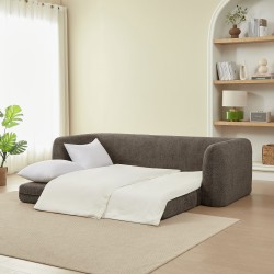 MORPHEO 3-Sitzer-Sofa mit Kompakt-Schlaffunktion, rechtsseitig, aus braunem Bouclé-Stoff
