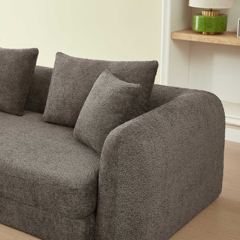 MORPHEO 3-Sitzer-Sofa mit Kompakt-Schlaffunktion, rechtsseitig, aus braunem Bouclé-Stoff
