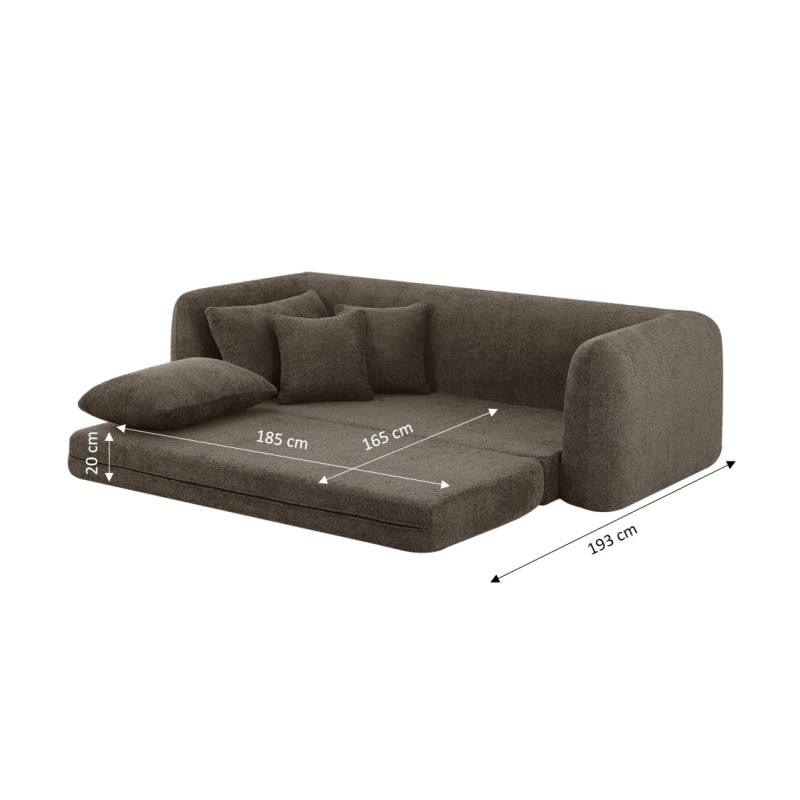 MORPHEO 3-Sitzer-Sofa mit Kompakt-Schlaffunktion, rechtsseitig, aus braunem Bouclé-Stoff