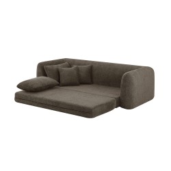 MORPHEO 3-Sitzer-Sofa mit Kompakt-Schlaffunktion, rechtsseitig, aus braunem Bouclé-Stoff