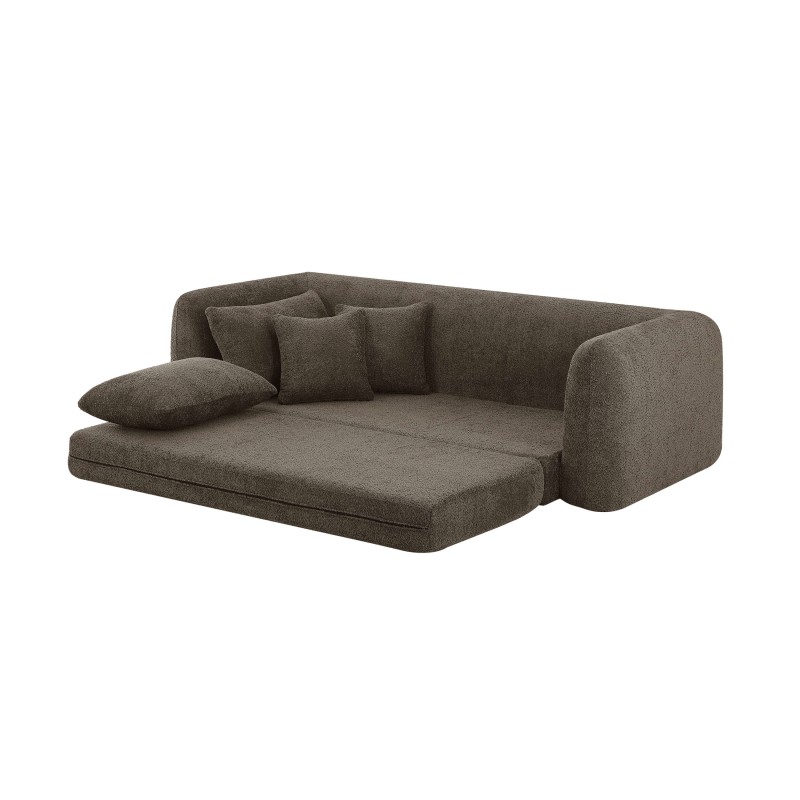 MORPHEO 3-Sitzer-Sofa mit Kompakt-Schlaffunktion, rechtsseitig, aus braunem Bouclé-Stoff
