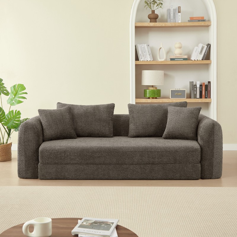 MORPHEO 3-Sitzer-Sofa mit Kompakt-Schlaffunktion, rechtsseitig, aus braunem Bouclé-Stoff