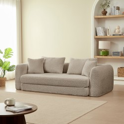 MORPHEO 3-Sitzer-Sofa mit Klappfunktion, taupefarbener Bouclé-Stoff