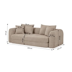 MORPHEO 3-Sitzer-Sofa mit Klappfunktion, taupefarbener Bouclé-Stoff