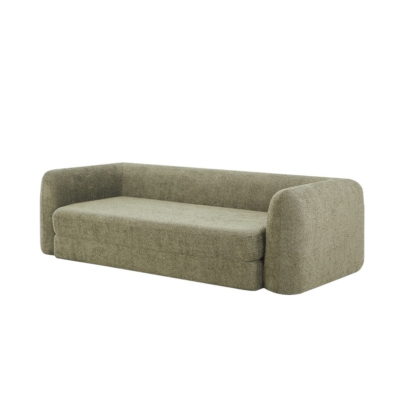 MORPHEO 3-Sitzer-Kompressions-Klappsofa, grüner Bouclé-Stoff