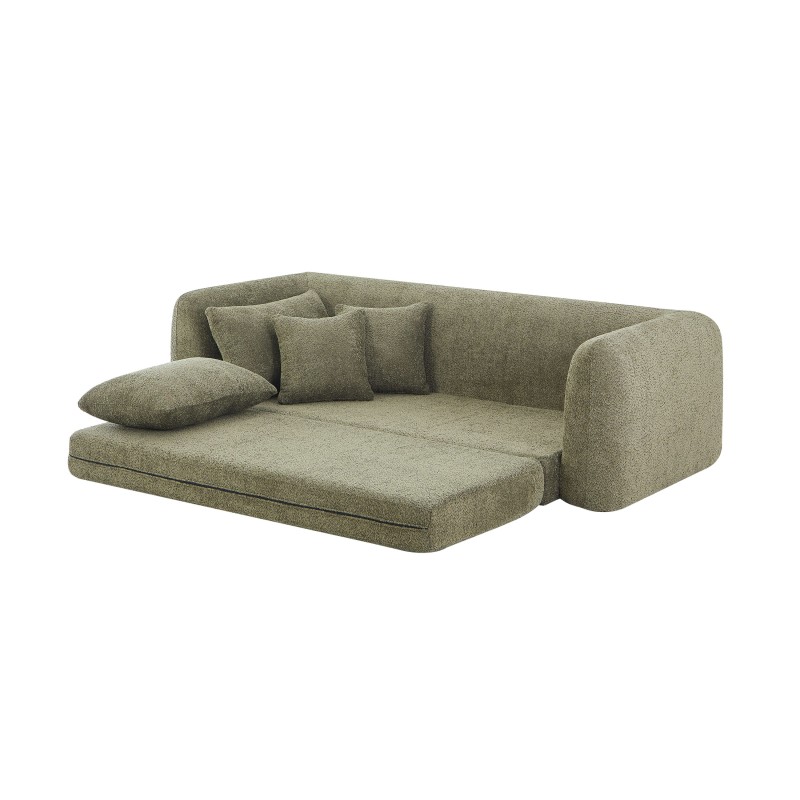 MORPHEO 3-Sitzer-Kompressions-Klappsofa, grüner Bouclé-Stoff