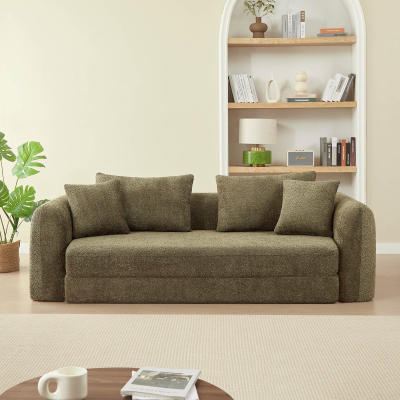 MORPHEO 3-Sitzer-Kompressions-Klappsofa, grüner Bouclé-Stoff