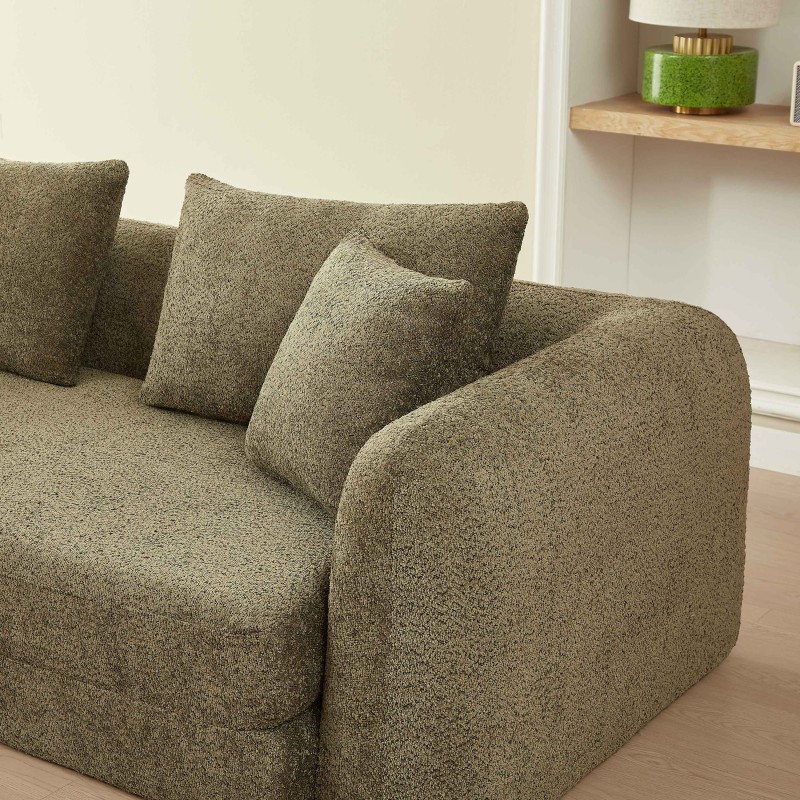 MORPHEO 3-Sitzer-Kompressions-Klappsofa, grüner Bouclé-Stoff