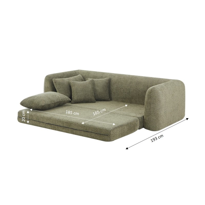 MORPHEO 3-Sitzer-Kompressions-Klappsofa, grüner Bouclé-Stoff