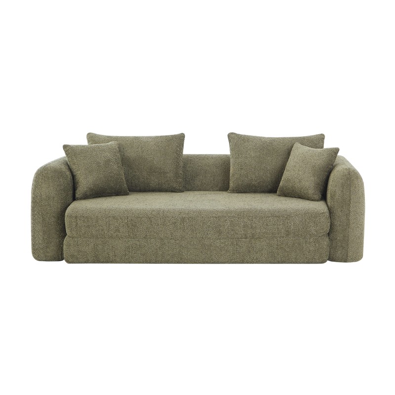 MORPHEO 3-Sitzer-Kompressions-Klappsofa, grüner Bouclé-Stoff