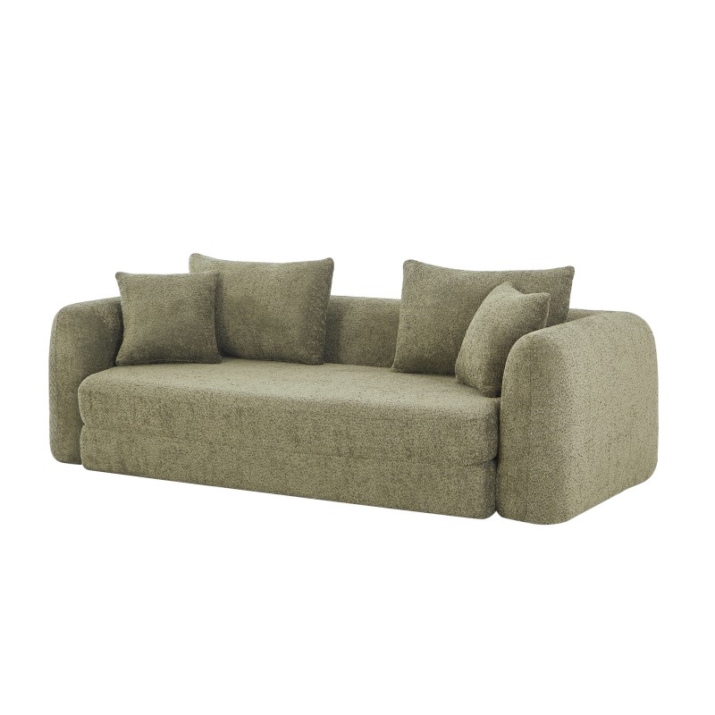MORPHEO 3-Sitzer-Kompressions-Klappsofa, grüner Bouclé-Stoff