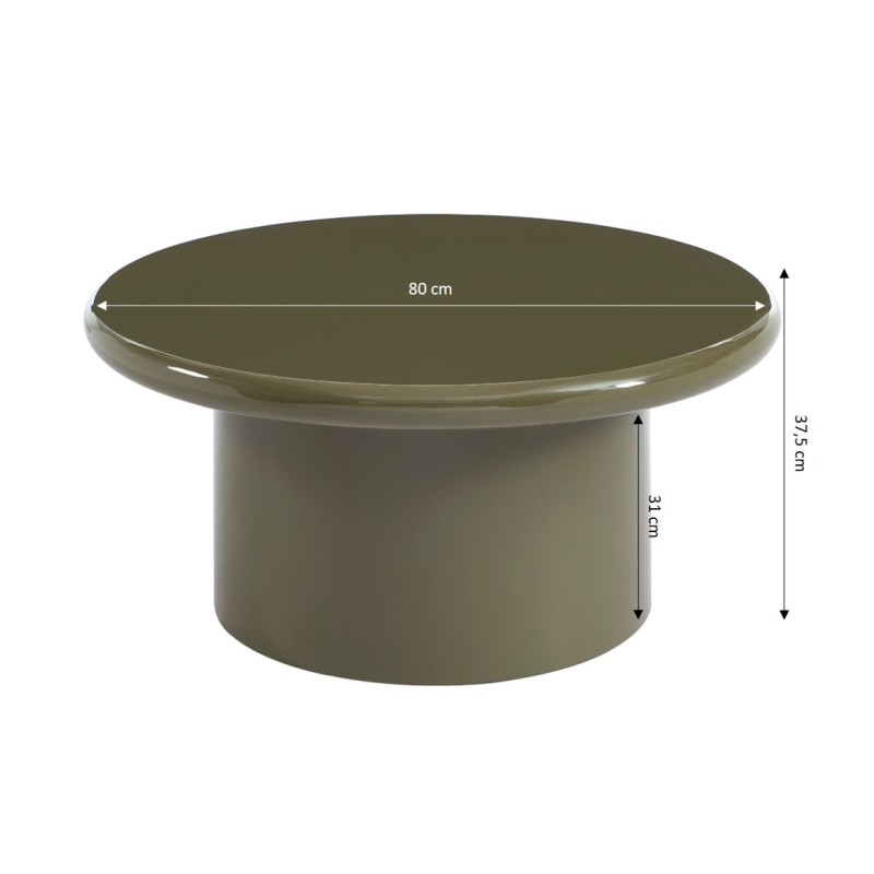 Table basse ronde MOXY finition laquée brillante vert olive 80cm