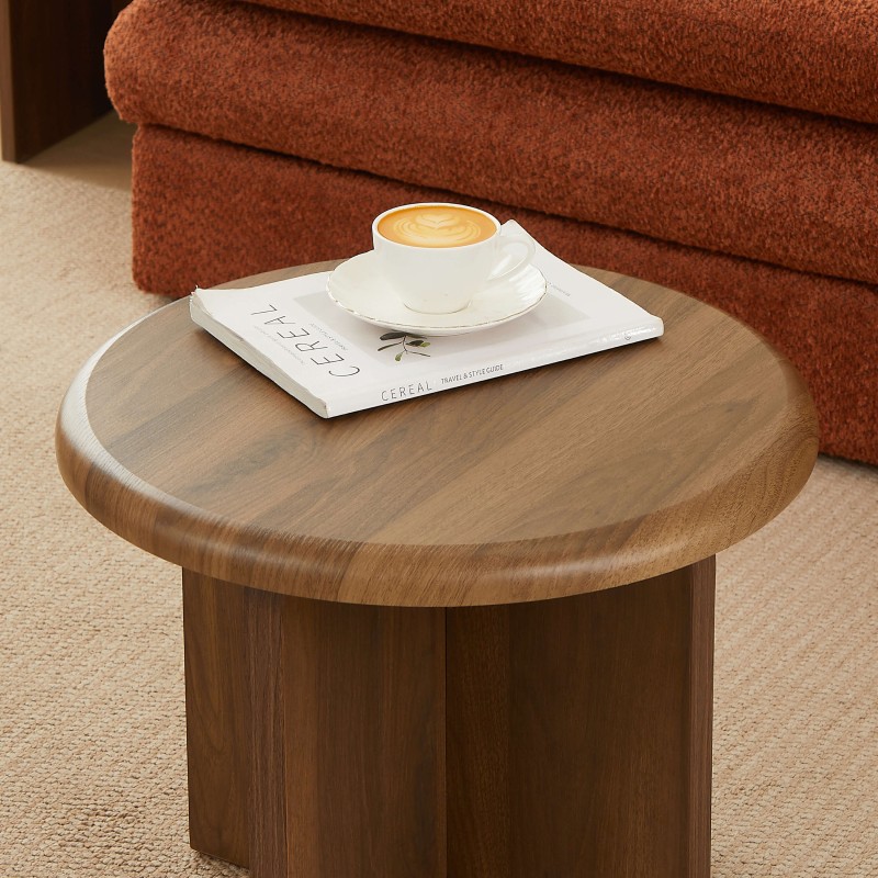 Table basse ronde OCANA effet noyer h40cm