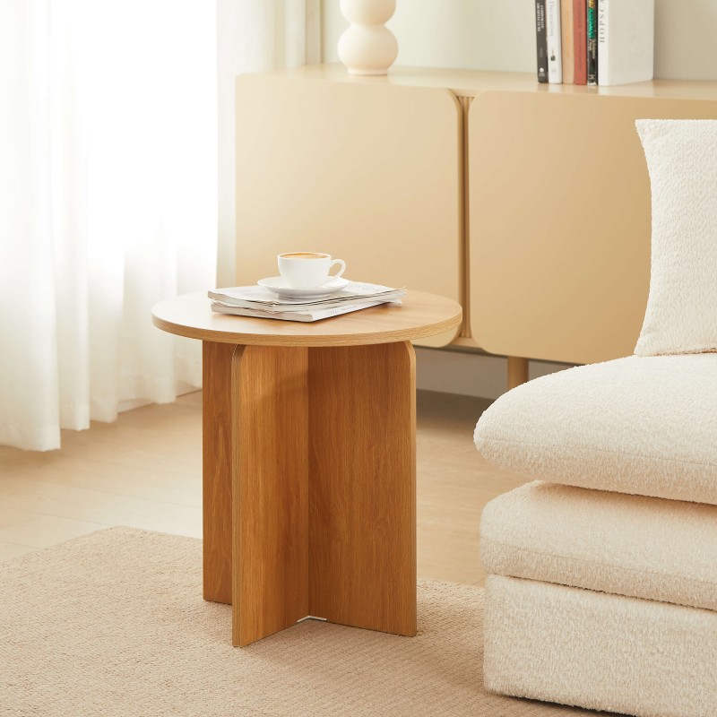 Table basse ronde OCANA effet chêne h50cm