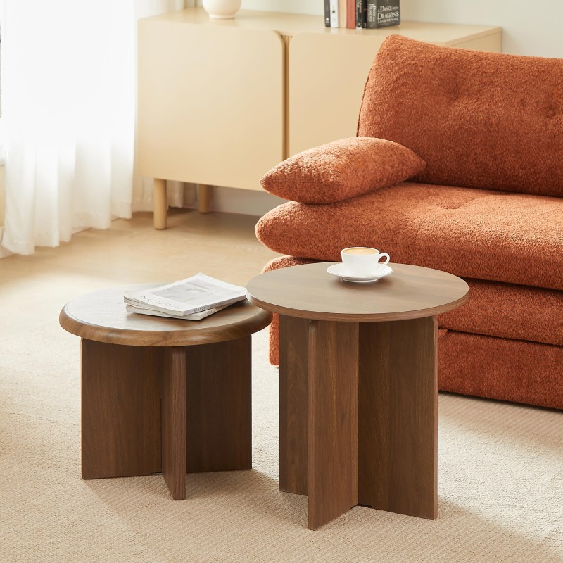 Table basse ronde OCANA effet noyer h50cm