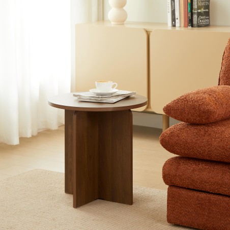 Tavolino rotondo OCANA, effetto noce, h50cm