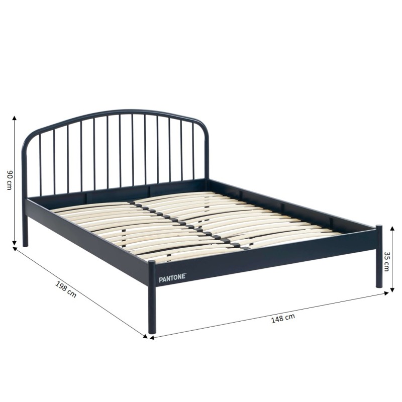 Letto PANTONE 140x190 in metallo blu notte con rete inclusa