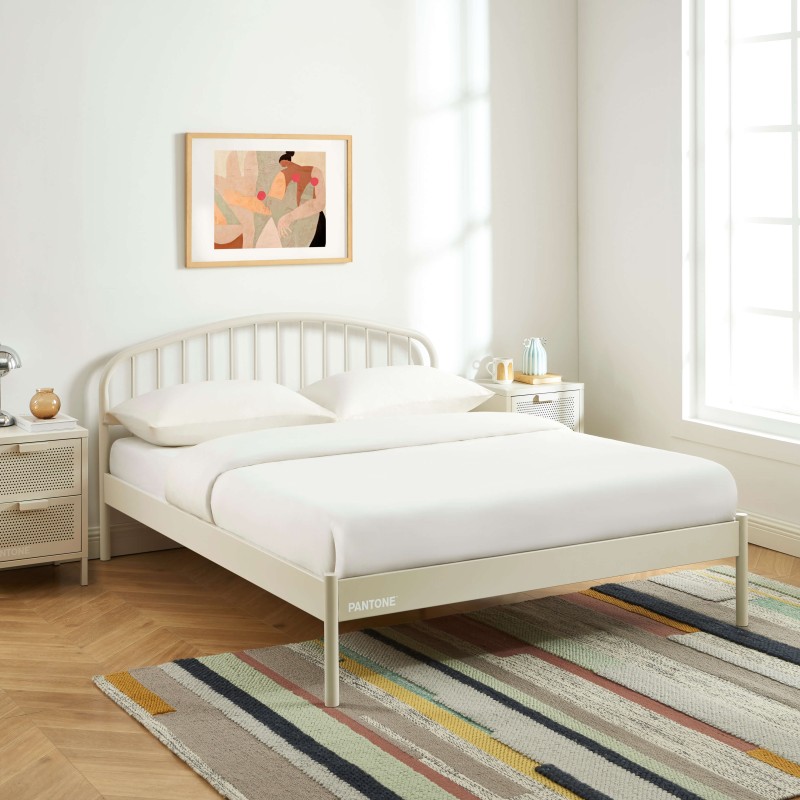 Letto PANTONE 140x190 in metallo beige sabbia con rete inclusa