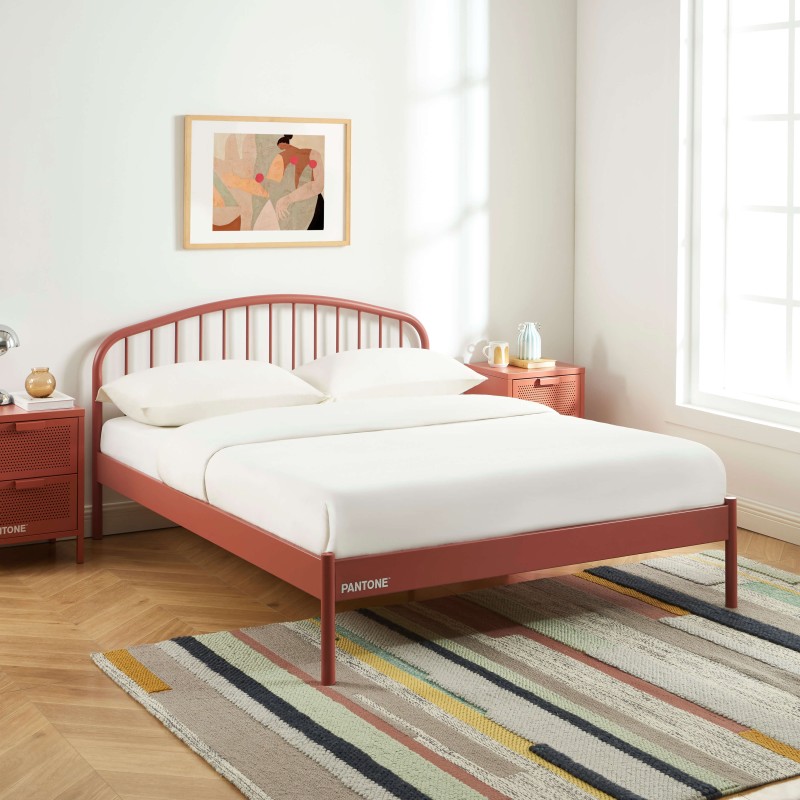 Letto PANTONE 140x190 in metallo terracotta con rete inclusa