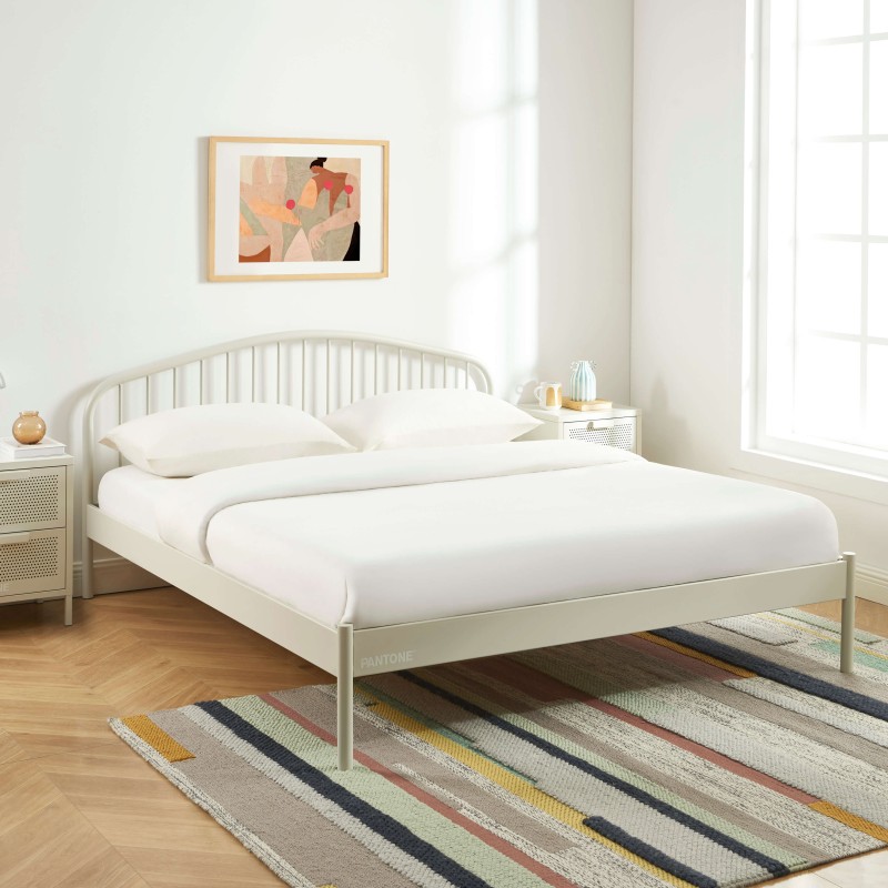 Letto PANTONE 160x200 in metallo color sabbia beige con rete inclusa