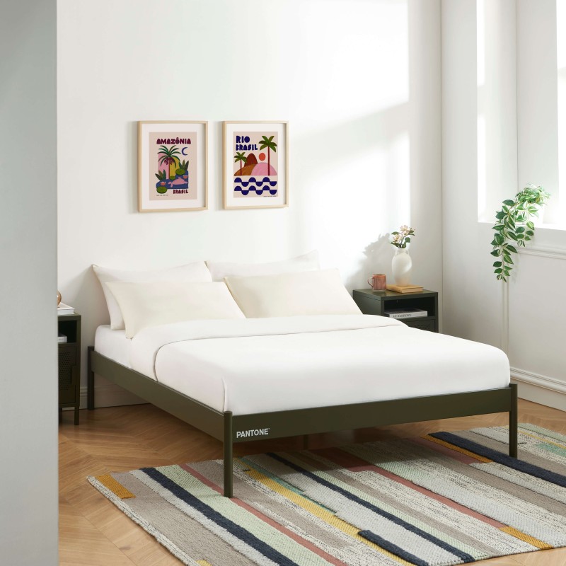 Letto PANTONE 140x190 in metallo verde oliva con rete inclusa