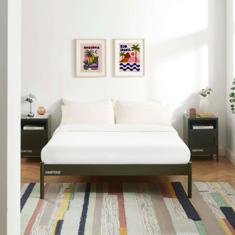 Letto PANTONE 140x190 in metallo verde oliva con rete inclusa