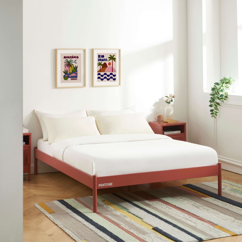 Letto PANTONE 140x190 in metallo terracotta con rete inclusa