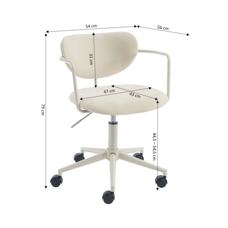 Chaise de bureau PANTONE tissu beige sable avec roulettes